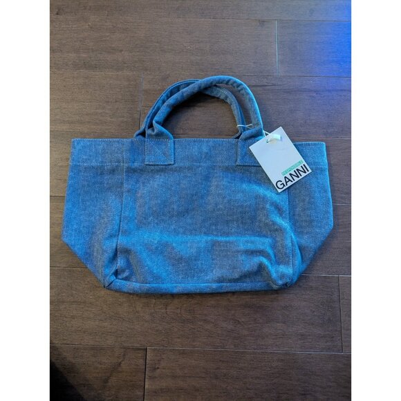GANNI Denim Mini Gift Tote Bag Blue Have A Nice Day New NWT - Picture 2 of 4